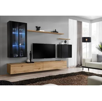 Obývací stěna Stěna do obývacího pokoje RIONATA 12 - černá / dub wotan