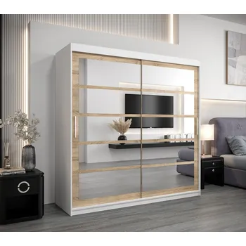 Šatní skříň Šatní skříň JOHANA - šířka 200 cm, bílá / dub sonoma