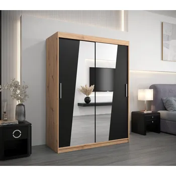 Šatní skříň Šatní skříň se zrcadly ELVIRA - šířka 150 cm, dub artisan / černá