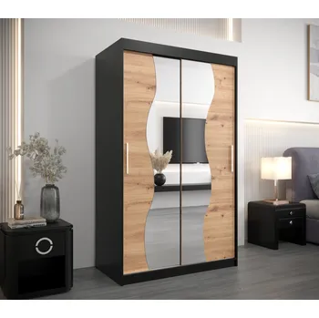 Šatní skříň Šatní skříň se zrcadly JUDITA - šířka 120 cm, černá / dub artisan