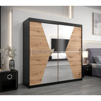Šatní skříň Šatní skříň MILANA - šířka 200 cm, černá / dub artisan