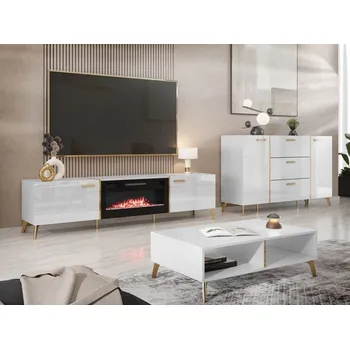 Obývací stěna Sestava do obývacího pokoje TANTES - bílá / lesklá bílá