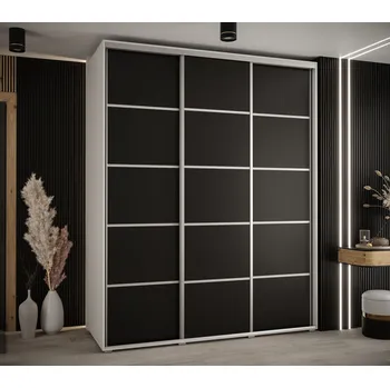Šatní skříň Šatní skříň YVONA 4 - 200/60 cm, bílá / černá / stříbrná