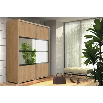 Šatní skříň Prostorná šatní skříň se zrcadlem 230/215 CELESTINO 2 - dub craft zlatý