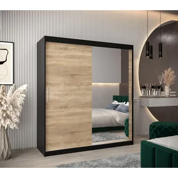 Šatní skříň Skříň s posuvnými dveřmi v šířce 180 cm TIMEA 2 - černá / dub sonoma