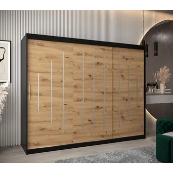 Šatní skříň Šatní skříň ESTER - šířka 250 cm, černá / dub artisan