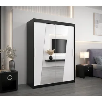 Šatní skříň Šatní skříň se zrcadly ELVIRA - šířka 150 cm, černá / bílá