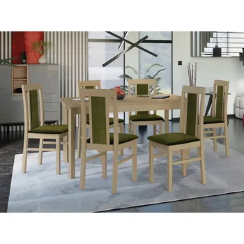 Jídelní stůl Jídelní sestava 6+1 HARDIN 4 - dub sonoma / tmavá olivová