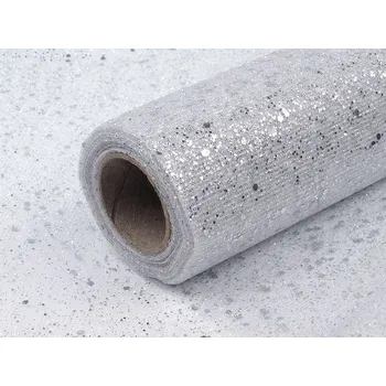 Tyl dekorační s glitry šíře 20 cm, střední, 1 stříbrná