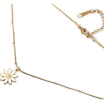 Náramek Náhrdelník z nerezové oceli květ s broušeným kamínkem, střední, zlatá