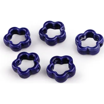 Dětské navlékací korálky Porcelánové korálky / komponenty k výrobě ozdob a přívěsků, velké, 14 modrá kobaltová květ