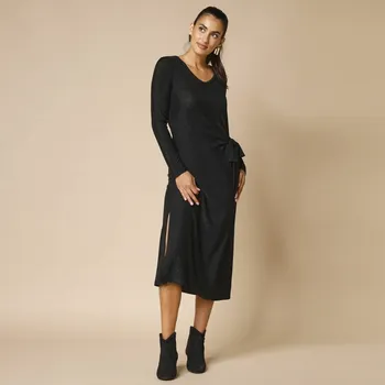 Dámské šaty Šaty z lesklého úpletu, dlouhé rukávy černá/černá 38/40