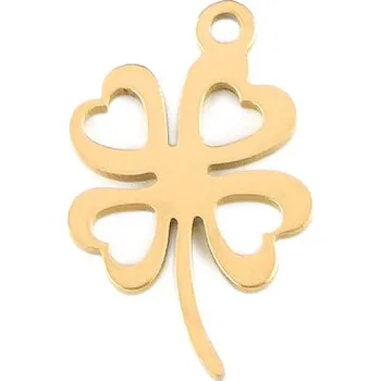 Přívěsek Přívěsek z nerezové oceli čtyřlístek, mandala, střední, 2 zlatá čtyřlístek