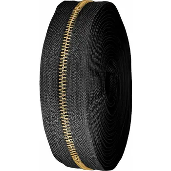 Zip Zip kovový No 5 metráž, střední, 2 černá zlatá