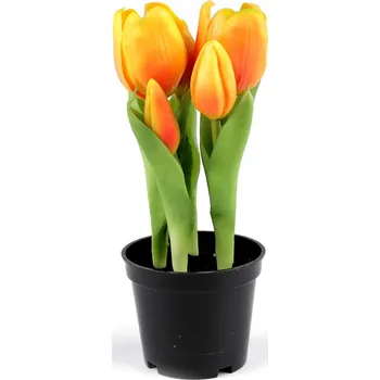 umělá květina Umělé tulipány v květináči, střední, 4 (21cm) žlutá