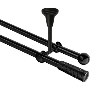 Garnýž Garnýž kovová dvouřadá 16mm Torino černá 120 cm (do stropu / na tunýlek - bez kroužků)