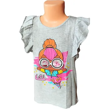 Dívčí tričko Sun City Dívčí tričko L.O.L. krátký rukáv volánový šedé Šedá, Velikost: 116 116