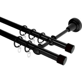 Garnýž Garnýž kovová dvouřadá 19mm Pullo černá 100 cm (do stěny / kroužky s háčkem)