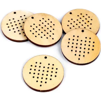 Dřevěný výsek k vyšívání Ø45 mm květ, srdce, střední, 2 přírodní srdce