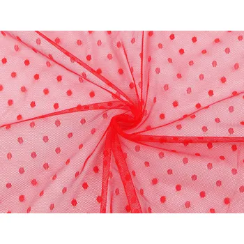 Tyl jemně pružný s puntíky, střední, 4 červená
