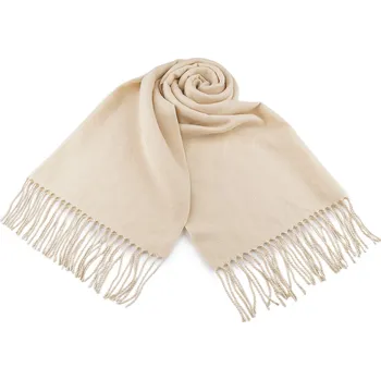 Šála Zimní šála / pléd s třásněmi 70x180 cm, střední, 1 béžová světlá oboustranný