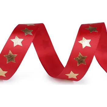 Stuha Saténová stuha hvězdy šíře 20 mm vánoční, střední, 3 červená zlatá
