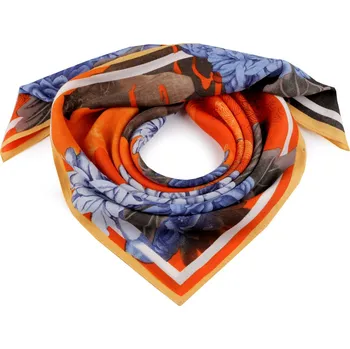 Šátek Šátek květy 65x65 cm, velké, 1 oranžová modrá