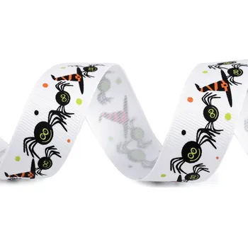 Stuha Rypsová stuha Halloween šíře 25 mm, střední, 1 bílá pavouk