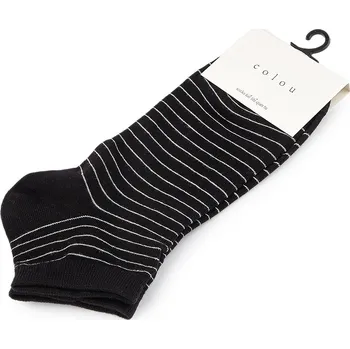 Dámské ponožky Dámské / dívčí bavlněné ponožky kotníkové, velké, 5 černá proužky
