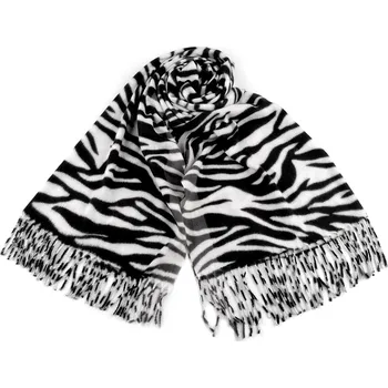 Šála Šátek / šála s třásněmi, hřejivá, zvířecí vzor, velké, 2 (65x180 cm) černá bílá