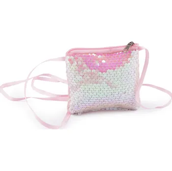 Kabelka Dívčí kabelka / pouzdro na krk s flitry 11x10 cm, velké, 1 růžová nejsv. bílá