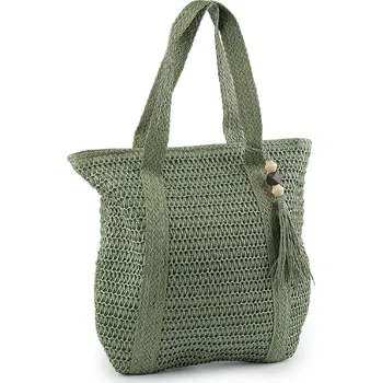 Kabelka Háčkovaná kabelka z rafie - lýka se zipem 42x39 cm, střední, 2 zelenkavá