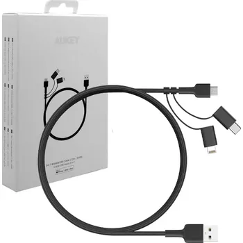 Aukey CB-BAL5 3 v 1 ultra-nylonový Quick Charge micro USB, USB-C, Lightning, 1,2m
