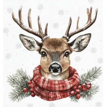 Papírový ubrousek Papírové myslivecké ubrousky 33 x 33 cm 20 ks - Jelen se šálou