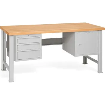 Dílenský stůl Pracovní stůl se 3 závěsnými zásuvkami a skříňkou, s pevnými nohami, 2000 mm #08 UNIBENCH L D3C1