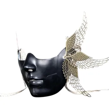 Karnevalová maska Mechanická poloviční maska obličeje robota s železnými křídly u uší Maškarní cosplay maska na karneval Halloween Různé barvy Rekvizita černá