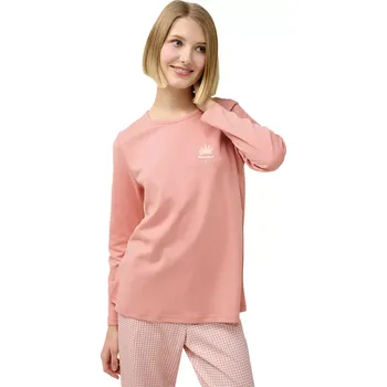 Dámské pyžamo Dámské stylové bavlněné pyžamo s kostkovanými kalhotami Vamp 23315 pink tan velikost XXL