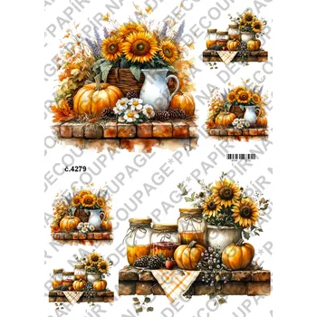 Umělecký papír Rýžový a soft papír na decoupage - Podzimní dekorace - KB04279 Materiál: Soft, Rozměr: A4