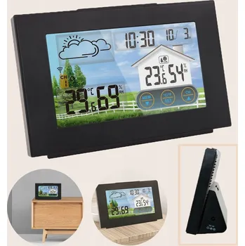 Domácí teploměr DIGITÁLNÍ HODINY, TEPLOMĚR VNITŘNÍ A VENKOVNÍ, S ČASOVÝM ALARMEM, ČERNÉ