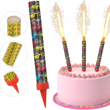 Dortová svíčka SVÍČKOVÁ DORTOVÁ FONTÁNA NAROZENINOVÝ DORT - SUPER AUTA 12cm
