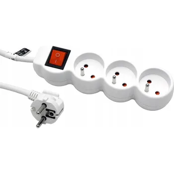Elektrická zásuvka VALUE Vícenásobná zásuvka 16A, 3x CZ,CEE 7/7(M)-3x 7/5(F),vyp., bílá,1,5m