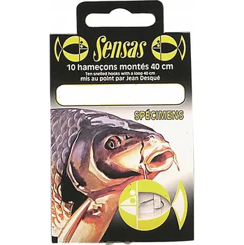 Rybářský háček HÁČKY SENSAS S NÁVLACEM SPECIMEN CARP Č. 12 / 0,18 mm 40 cm 10 kusů