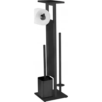 KOUPELNOVÝ STOJAN NA TOALETNÍ PAPÍR A WC ŠTĚTKU 4v1 ČERNÝ
