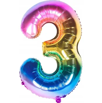 Balónek BALÓNEK ČÍSLICE 3 BAREVNÝ DUHOVÝ K NAROZENINÁM 100 cm
