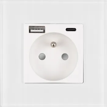 Elektrická zásuvka Zásuvka se zemnicím kolíkem, skleněná bílá + Dvojitá USB nabíječka 2.4A A+C MIUUN