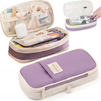 Penál ŠKOLNÍ PENÁL VELKÝ VÍCEÚČELOVÝ POUZDRO DVOUKOMOROVÝ NA ZIP PRO POPISOVAČE