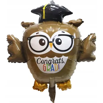 Balónek Fóliový Balónek Sova s Biret – Dekorace na Promoci, Gratulace k Absolvování