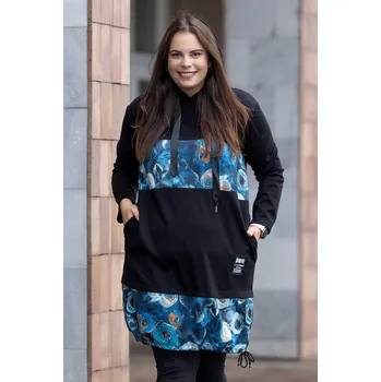 Dámské šaty Italy fashion Šaty s kapucí FLAME Barva: Modré květy, Velikost: UNI: L-3XL