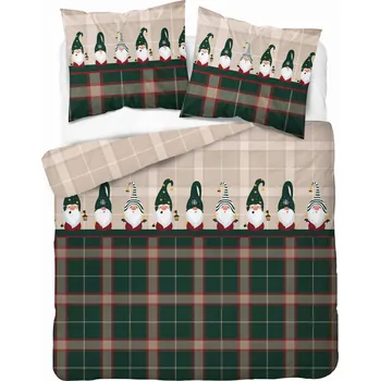 Povlečení Povlečení skřítci vánoční kostkované zelené 160x200 bavlna 100%