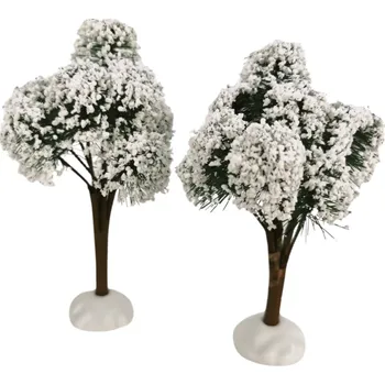 Vánoční dekorace Sada 2 ks zasněžených dekorativních stromů, 14 x 6 cm